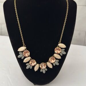 J.Crew Statement Necklace Pink Rhinestone and Acrylic Blue and Cream Beads